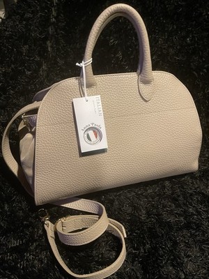 Anna Paola Italian Leather Suede Handbag Model RIVA Color Cappuccino Bag new