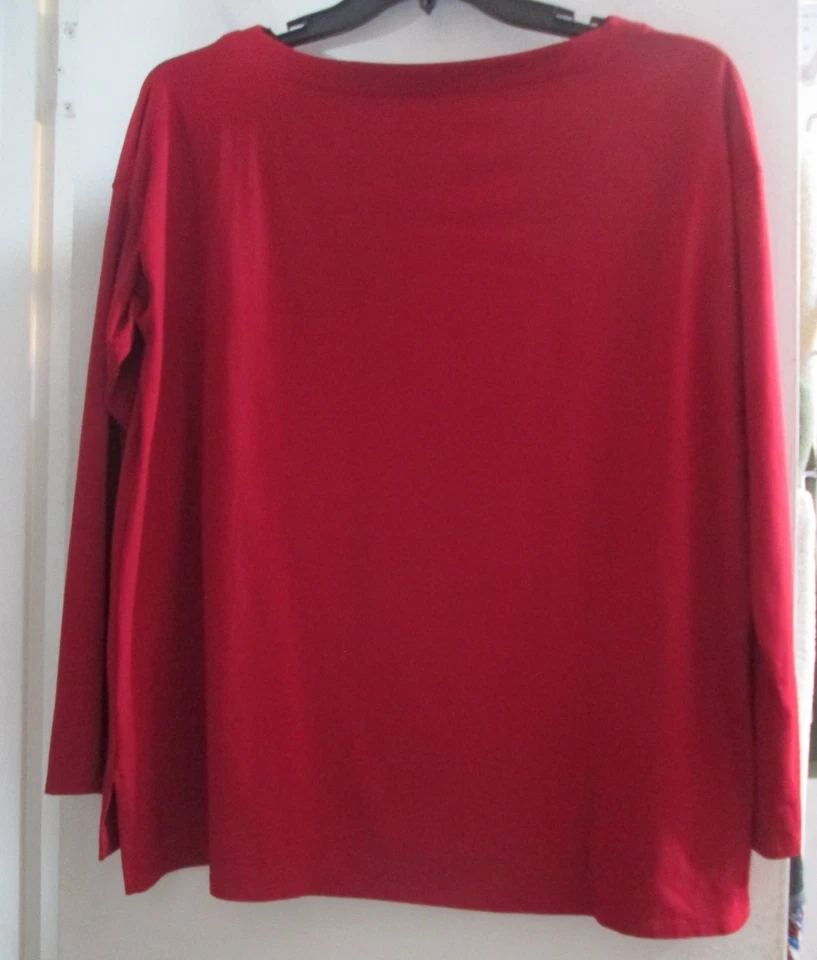 Camiseta J. Jill Luxe Supima Cuello Barco Talla XL Rojo Vino Elástico Pullover Mangas Largas Foto 2 de 4