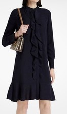 Tory Burch Jane Navy Blue Long Sleeve Ruffle Shirt Dress Women /Size 00