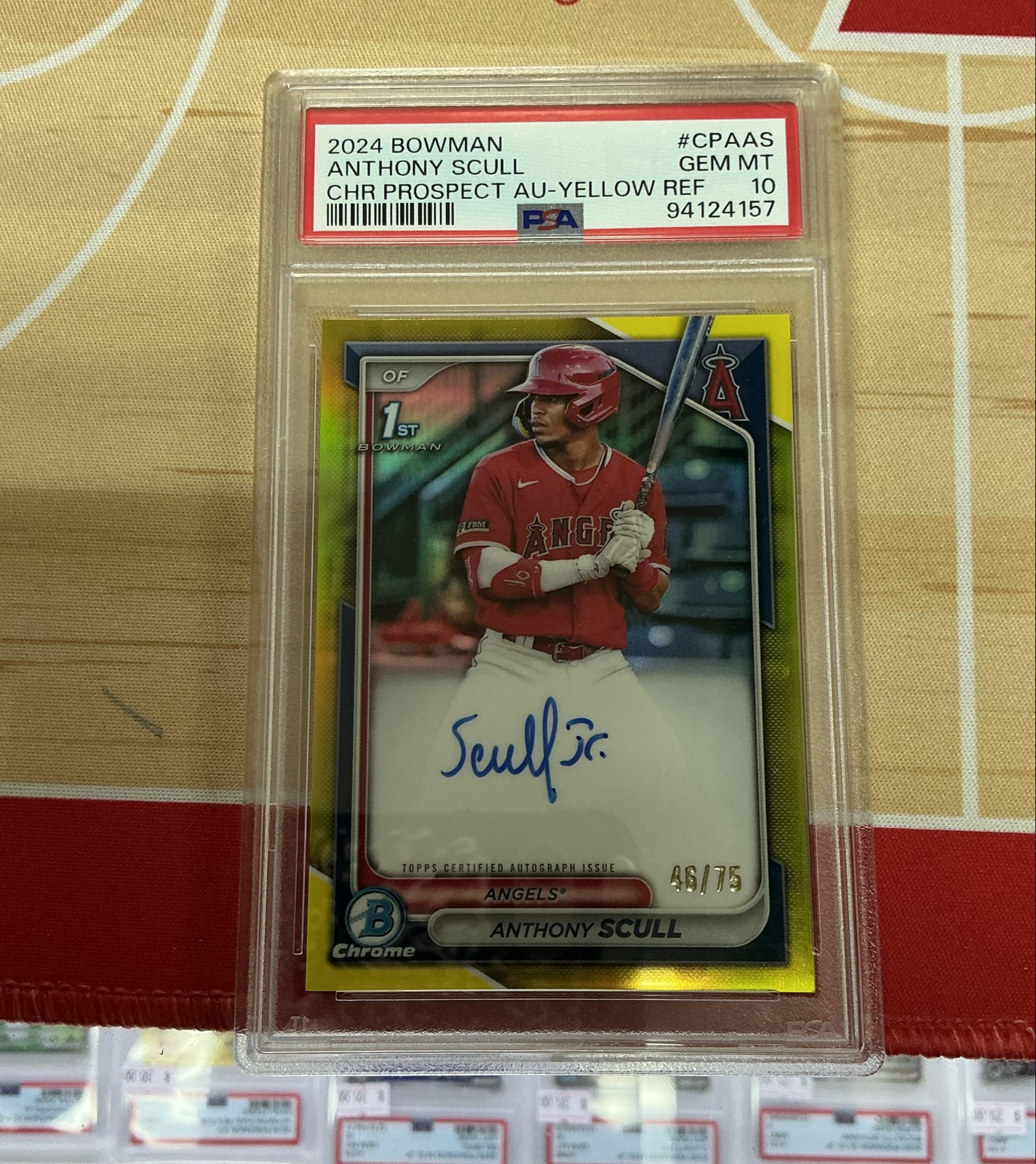 2024 Bowman Chrome Prospect Autographs Anthony Scull CPA-AS Yellow Refractor /75