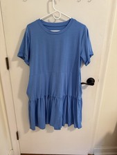 Gap Blue Tshirt Tiered Dress Cotton Women Size L Summer Mini Classic