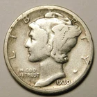 1930 S Mercury Dime 90% Silver G-VG  "Actual Coin Pictured  Appears Cleaned"