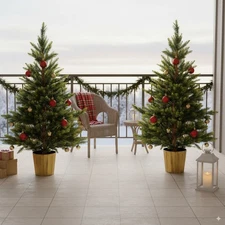 4FT Artificial Christmas Tree w/ Pot Stand Branch for In/Outdoor Holiday Decor