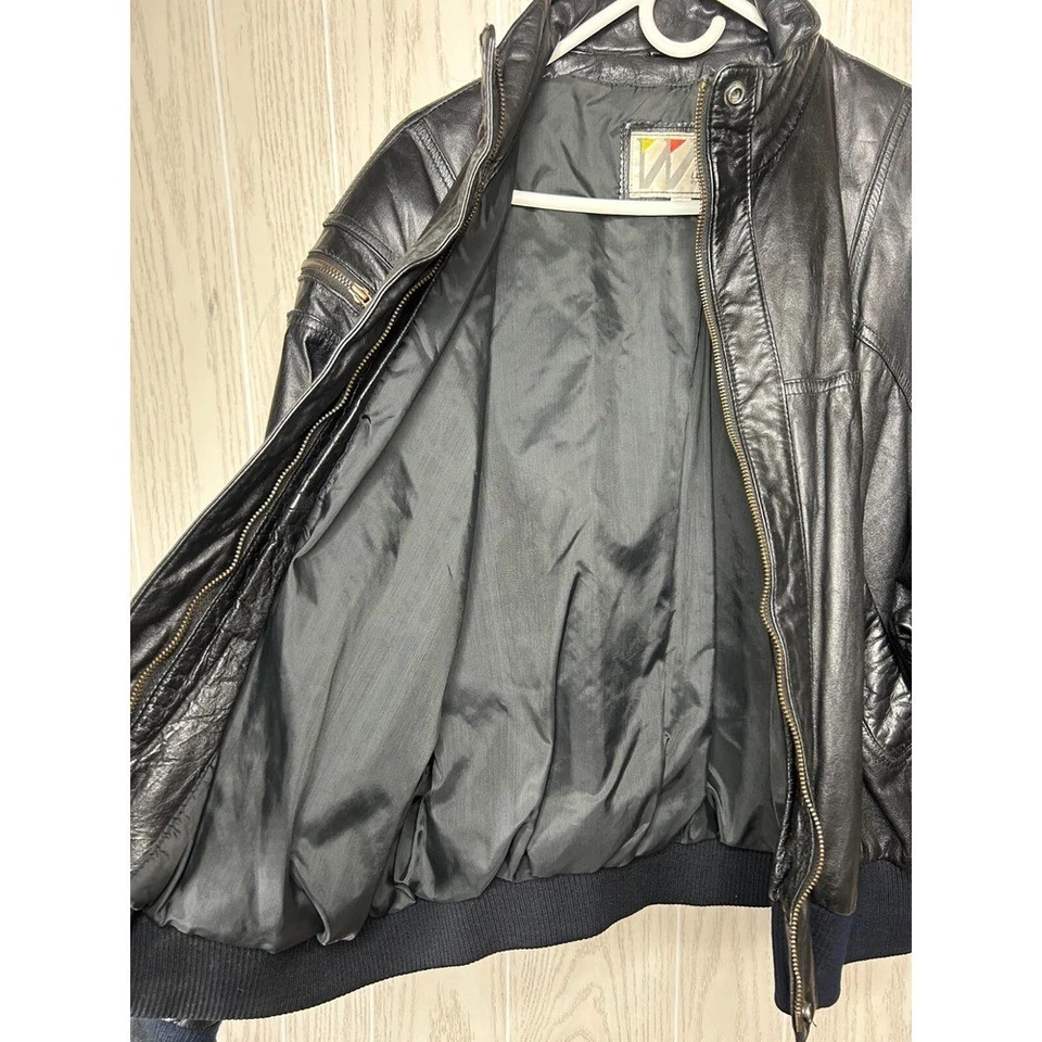 Wilsons Leather Jacket Men's XL Black Lined Motorcycle Bike Long Sleeve Full Zip - Image 4 of 4