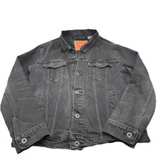 Levi's Trucker Jacket Youth L Black Denim Button Up Distressed Classic Western
