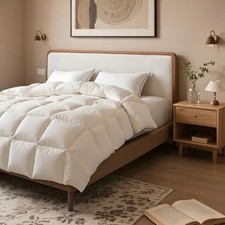 Breathable and Fluffy White Goose Feather Down Queen-90x90" White-all Season