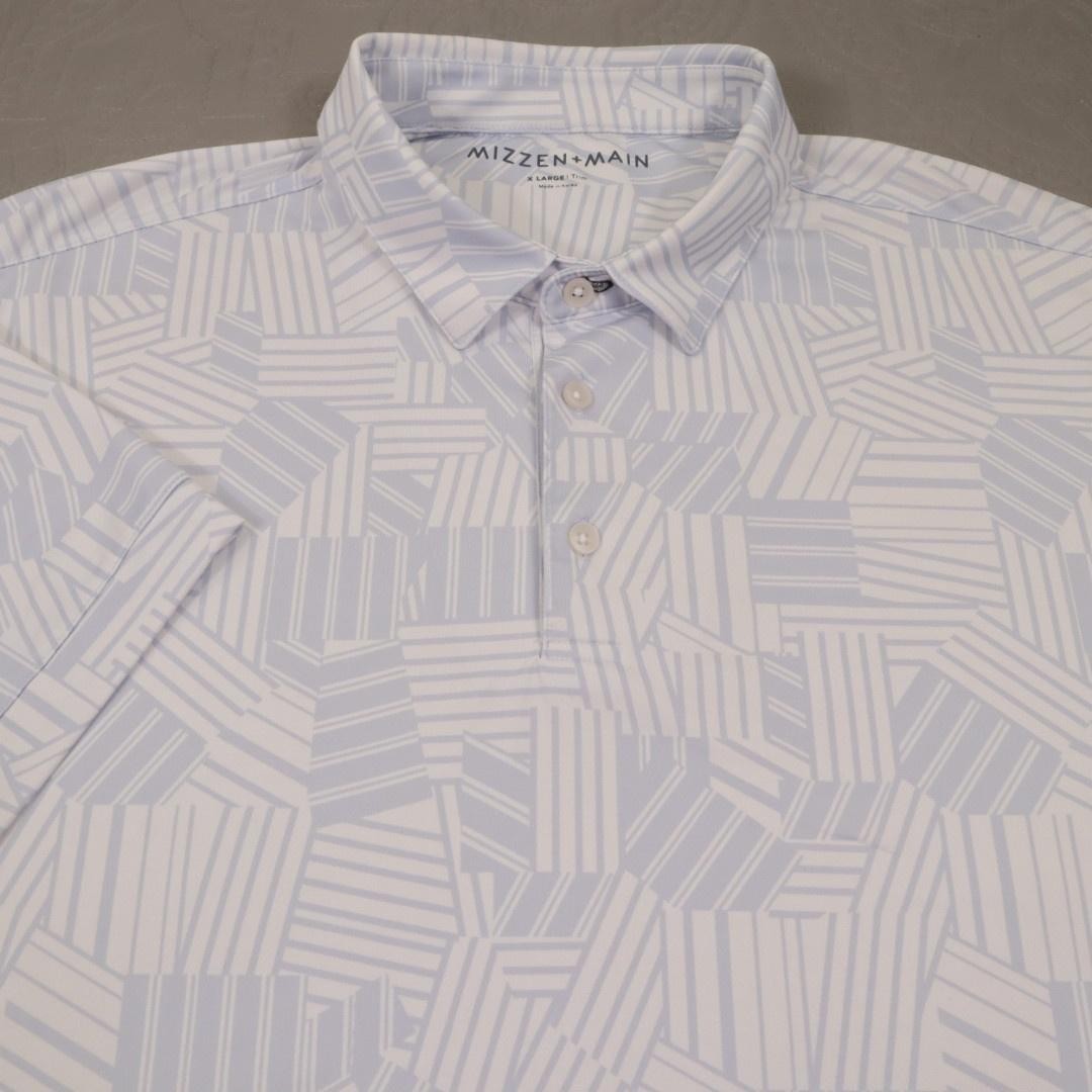 Mizzen+Main Polo Shirt Mens XL Trim White Geometric Performance Stretch Tech