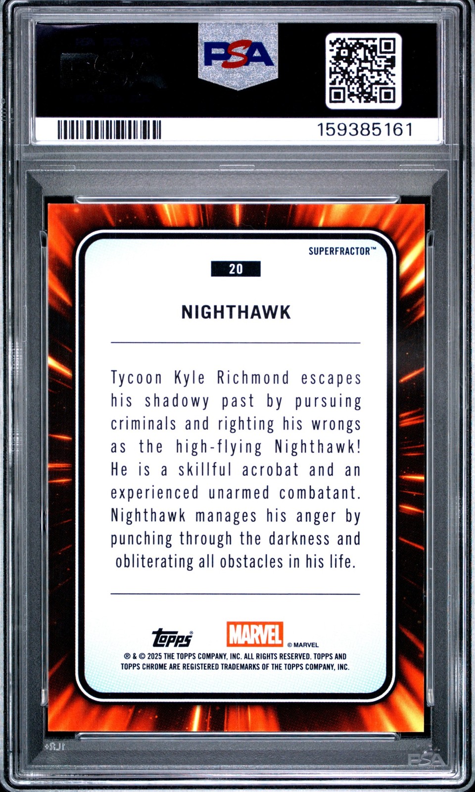 1/1 NIGHTHAWK PSA 7 2025 TOPPS CHROME MARVEL #20 SUPERFRACTOR 1/1 view 2