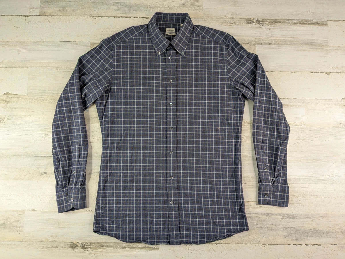 Camicia Elegante Luciano Barbera Nuova Con Etichetta &ndash; Taglia Media Blu/Bianca (Effetto Viola)