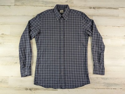 Luciano Barbera Shirt Mens Large Blue Plaid Check Button Down Made In Italy