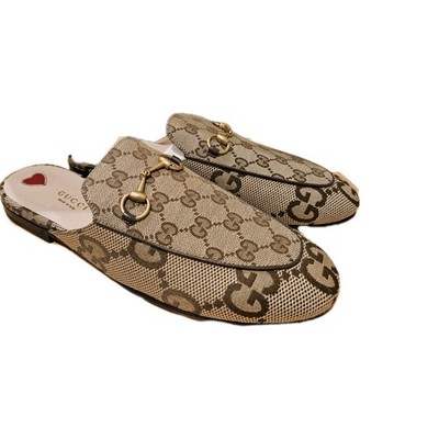 GUCCI PRINCETOWN MONOGRAM CANVAS ''GG'' BROWN SLIPPER SZ 40