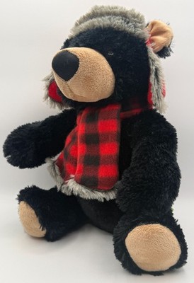 Dan Dee Bear Plush Stuffed Animal Large Black Red Plaid Hat Scarf JoAnn 2019