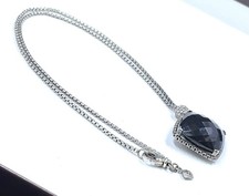 David Yurman Signed 925 Black Onyx Diamond Cushion On Point Necklace 17''