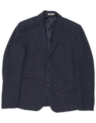 ZARA Herren 2 Knopf Blazer Sakko EU 50 Medium Navy Blau Gepunktet Polyester DW10