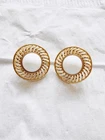 Vintage jewelry, Trifari gold-tone pierced earrings, 1.4 inches.