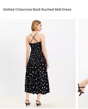 nwt ANN TAYLOR loft spring dotted criss cross ruffle dress midi 14