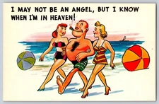 Vintage Humorous Comic Beach Scene Postcard by Tichnor Bros USA
