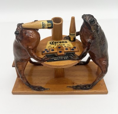 Vintage Folk Art Taxidermy Drinking Frogs Corona Beer Playing Dominos