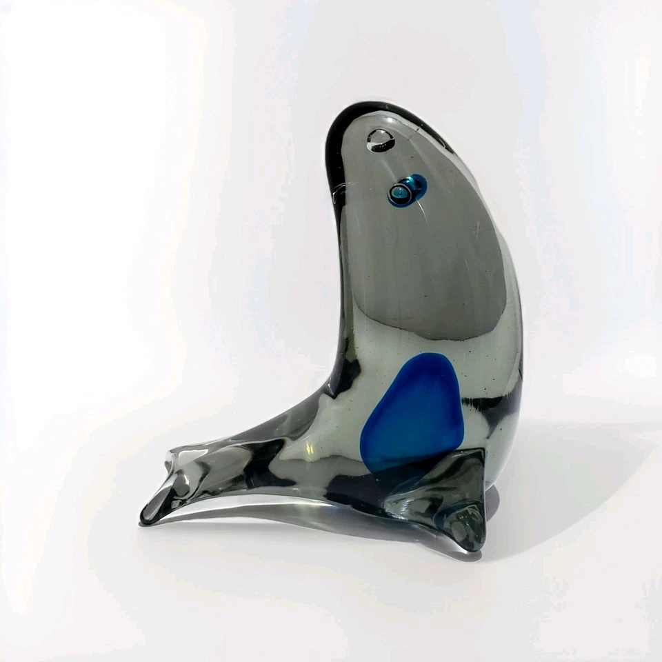 Murano Glass Blue Clear Sea Lion Cenedesse Antonio Da Ros Sommerso MCM Italy - Image 4 of 4