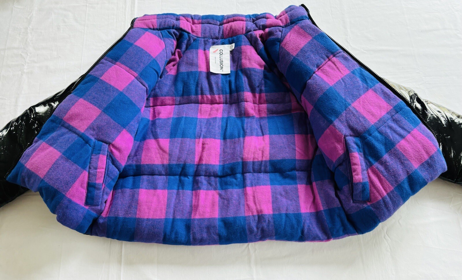 Collusion Reversible Check Puffer Jacket Purple B… - image 8