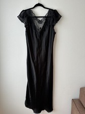 Y2k Whimsygoth Fairy Grunge Satin Slip Dress Black Dark Romantic Lace Sheer Long