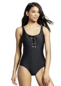black lace up one piece swimsuit