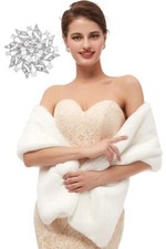 Women Wedding Faux Fur Shawls Wraps Winter Bridal White Long Fur Scarf Stole ...