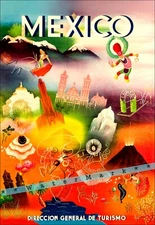 México 1950 Tourism Travel Vintage Poster Print Retro Style Art Advrtisement