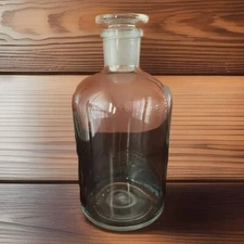 Kimax 34 Clear Glass Apothecary Bottle Ground Glass Stopper 9” Tall