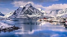 Landscape village mountains norway snow water fjord Custom Gaming Mat Desk