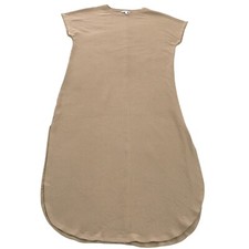 Time And Tru Womens Size L 12-14 Cap Sleeve Ribbed Maxi Dress Side-Slit Biege
