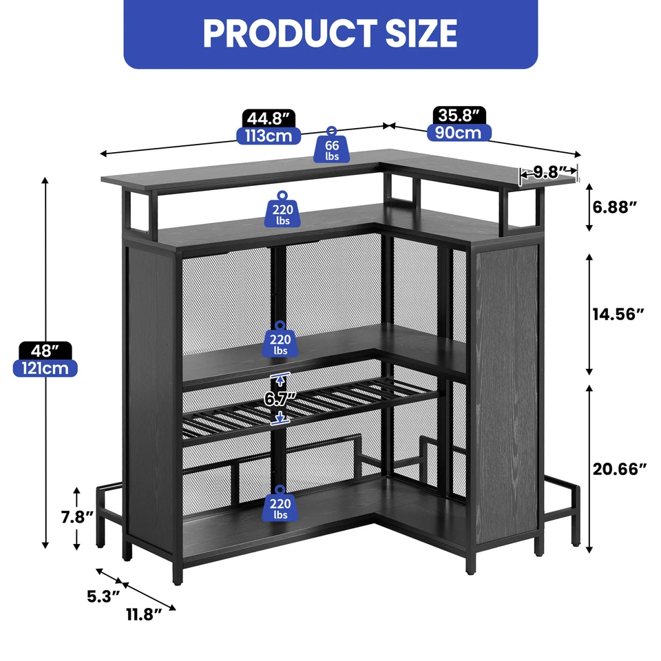 Mesa de bar de licor para el hogar con luces LED y reposapiés estantes portátiles de almacenamiento de vino Foto 3 de 4