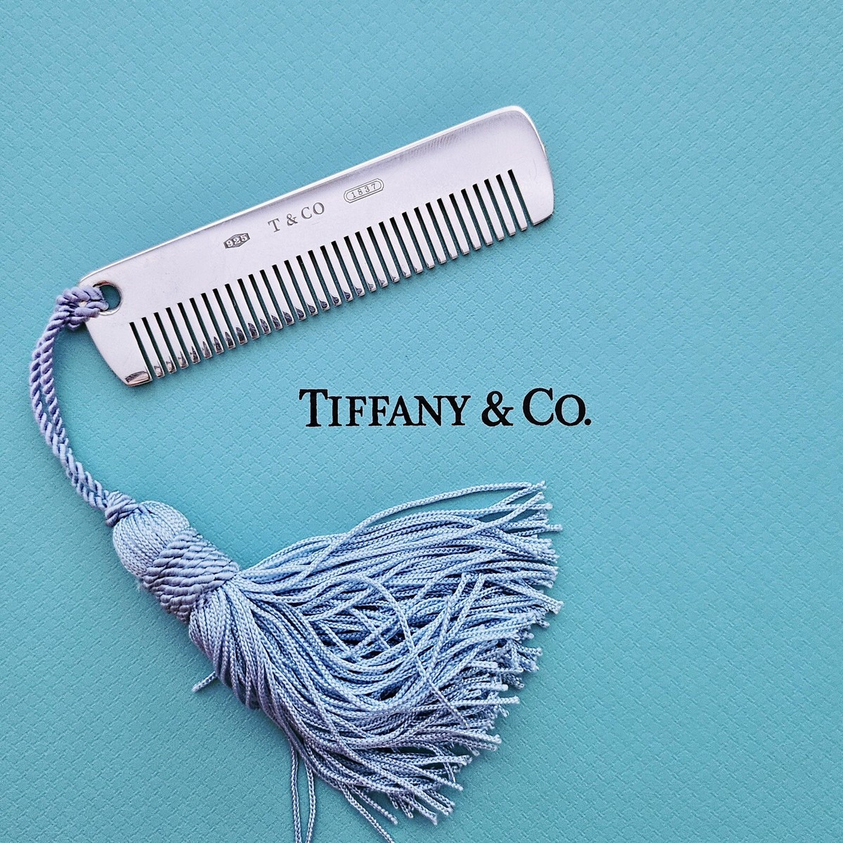 RARE Tiffany & Co. 1837 Baby Comb Sterling Silver With Blue Tassel