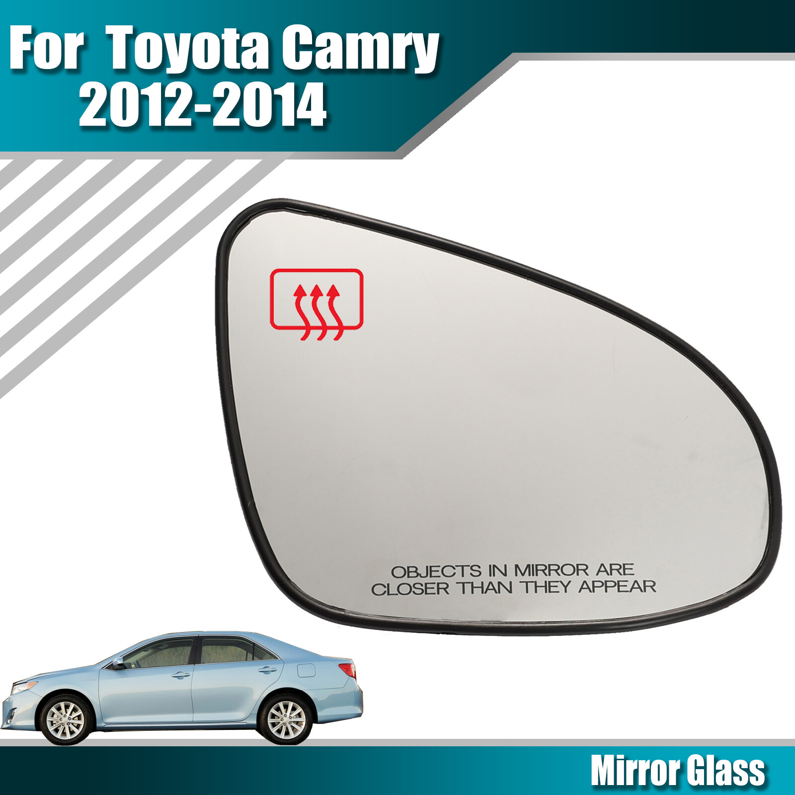 Right Side Heated Convex Mirror Glass for 2012-2014 Toyota Camry in White