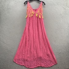 Asos Maxi Dress Swim Women’s 6 Pink Yellow Embroidered Tassel Sleeveless Halter