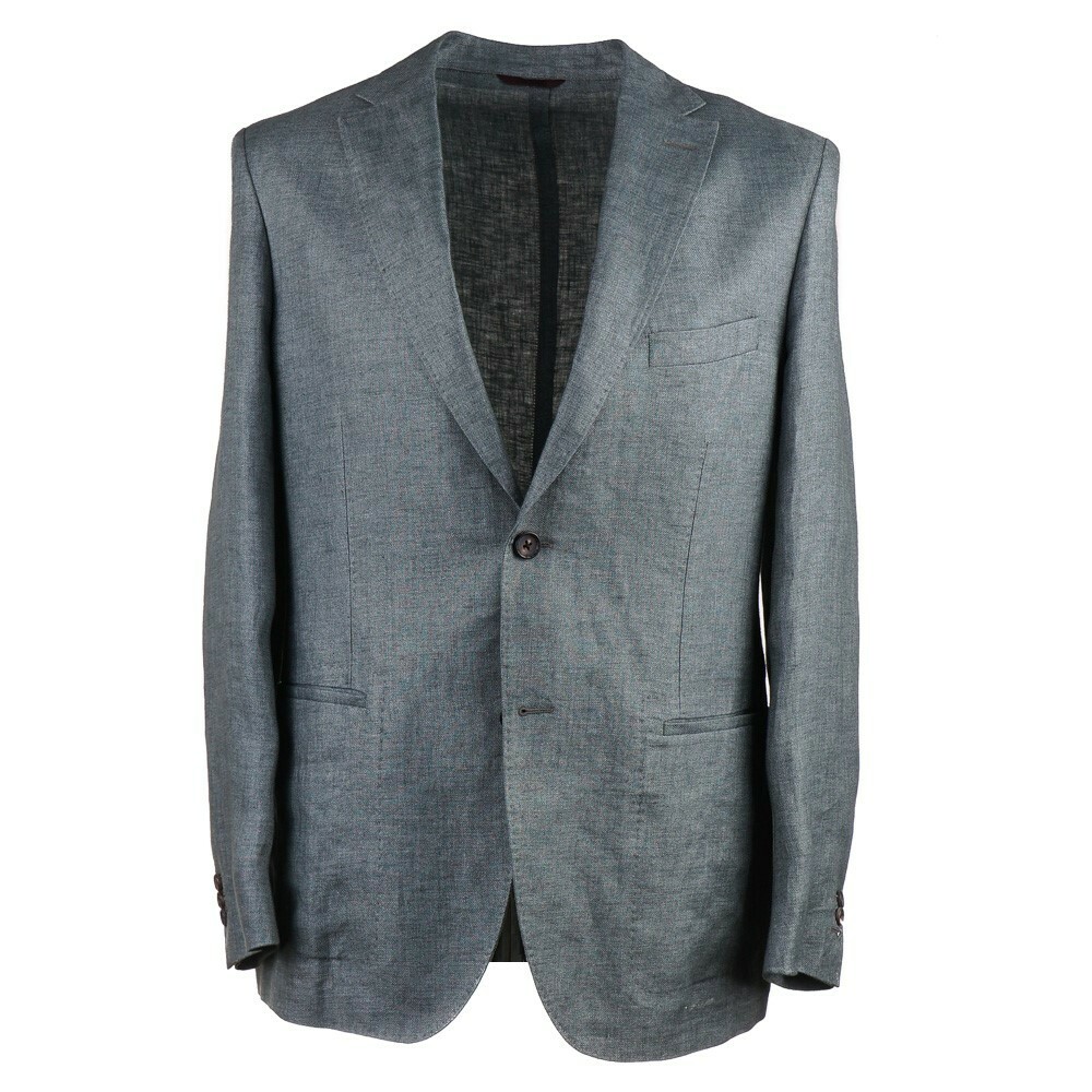 Luciano Barbera Soft-Constructed Green Woven Melange Linen Sport
