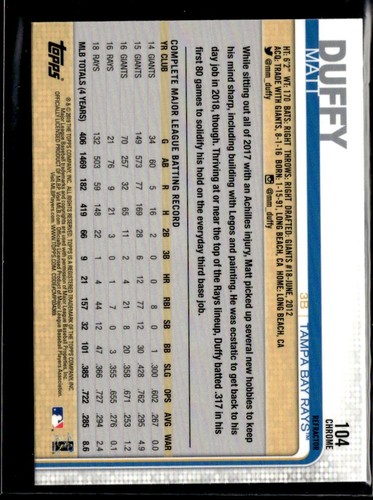 2019 Topps Chrome Refractor Matt Duffy Tampa Bay Rays #104 - 第 2/2 張圖片