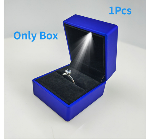 Blue LED Jewelry Gift Box Lighted Engagement Ring Box for Proposal Wedding Case