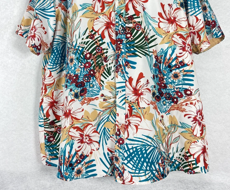 Camisa Rosso Milano Italia Para Hombre 2XL Blanca Floral Abotonada Calce Moderno Aloha Foto 3 de 4
