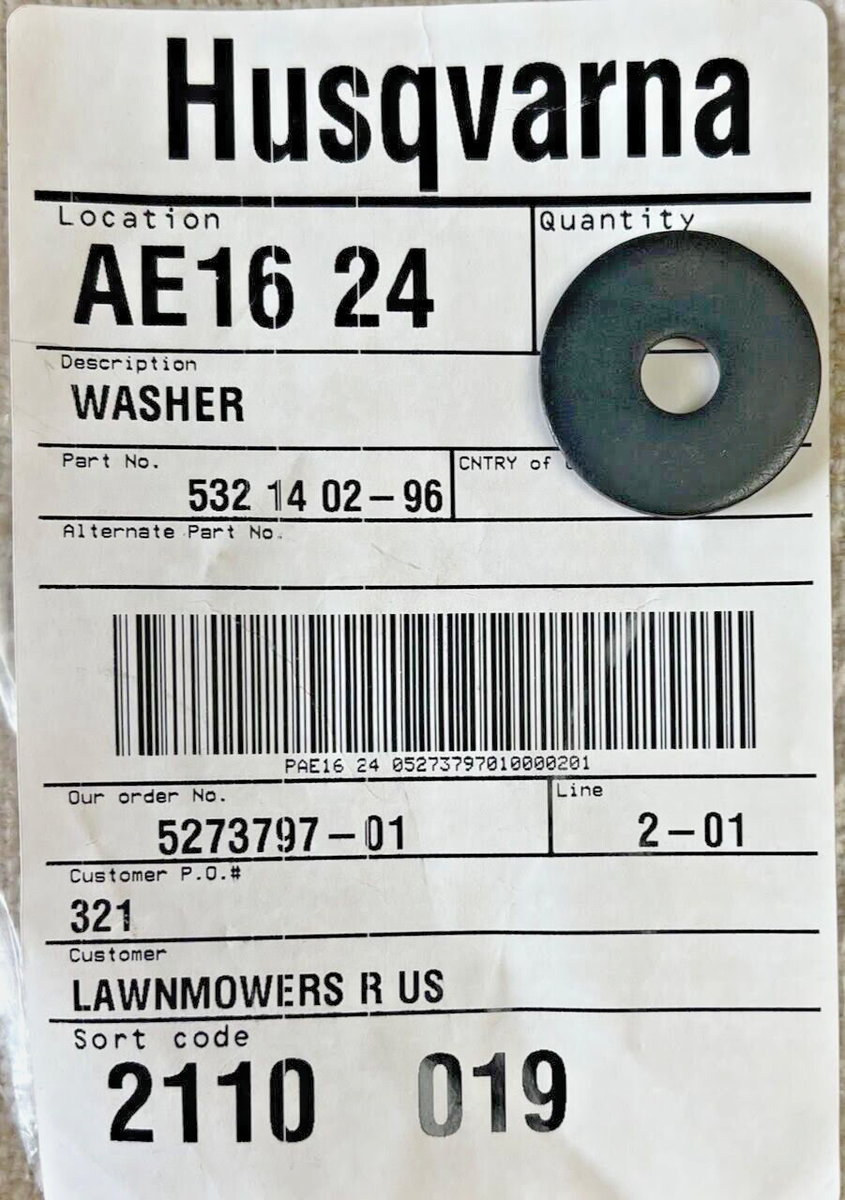 Husqvarna 532140296 Blade Washer FOR TC238 (Kaw), TC342 (B&S