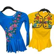Lot Of 2 Vintage Beaded Figure Skating Dress Outfit Costume 90's Style Spandex