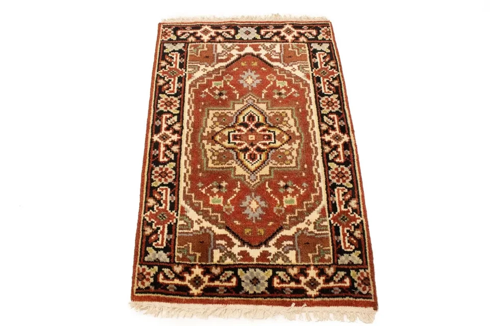 Hand-Knotted Rusty Red Tribal Heriz Serapi Rug Oriental Kitchen Carpet 2X3 ft - Image 2 of 4