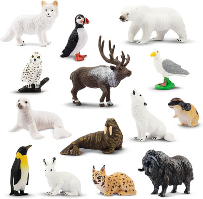 14PCS Mini Arctic Animals Figurines Set - Polar Bear, Caribou, Penguin, Walrus, 