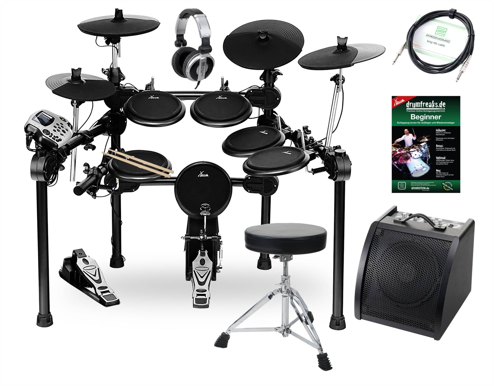 Kit Batteria Elettronica E-Drum Pads USB Cuffia Pedali Bachette Sgabello Modulo