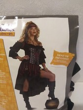 Halloween Costume Pirate Wench Dress/Head Tie Adult Women Large 10-12 Black Red 