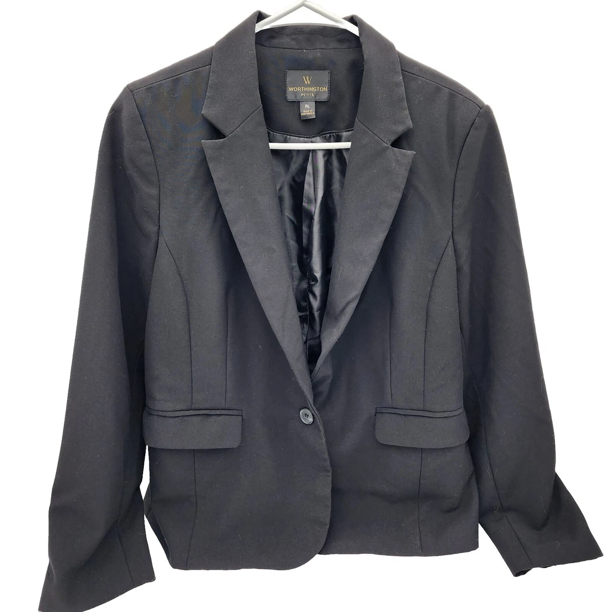 Worthington Womens Black Blazer Size PL Pockets Single Button Notched Lapel