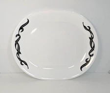 Corelle Lyrics Oval Serving Platter Plate 12” White Black Leaves Vtg Retired