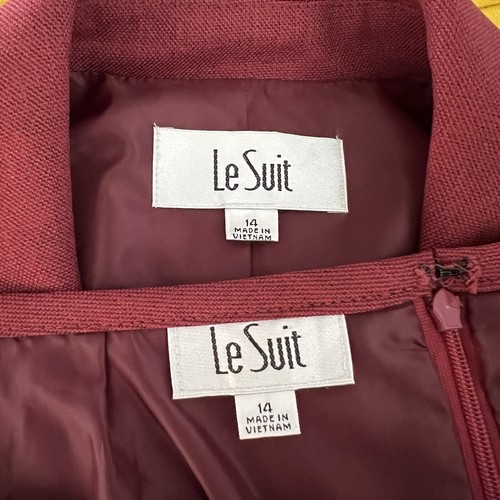 Le Suit Polyester Skirt Suit 14 Twill Bordeaux Shawl Collar Cocktail 2PC New - Picture 10 of 11