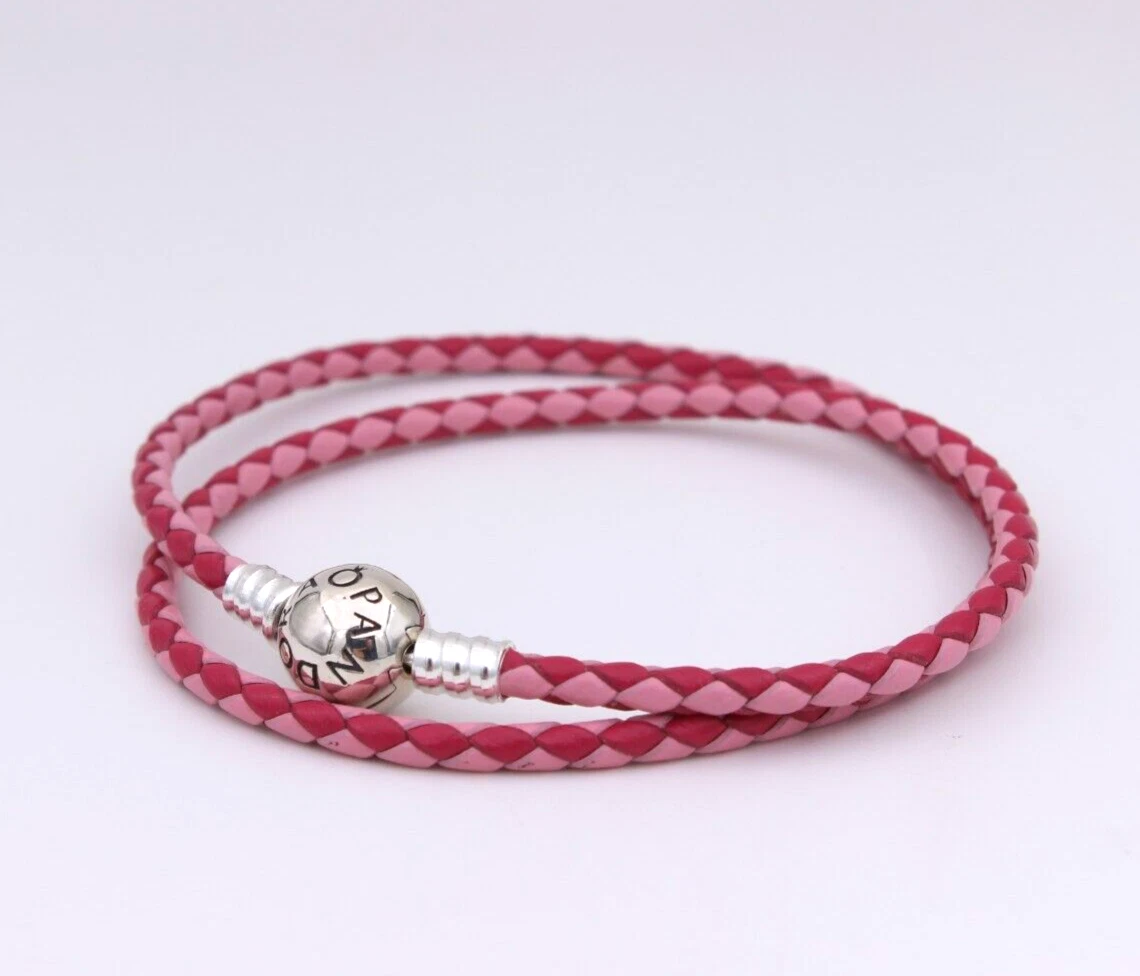 35cm Authentic PANDORA Mixed Pink Double Leather Charm Bracelet 590747CPMX D