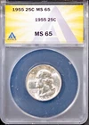 1955 Silver 25c Washington Head Quarter MS 65 ANACS # 7695979 + Bonus